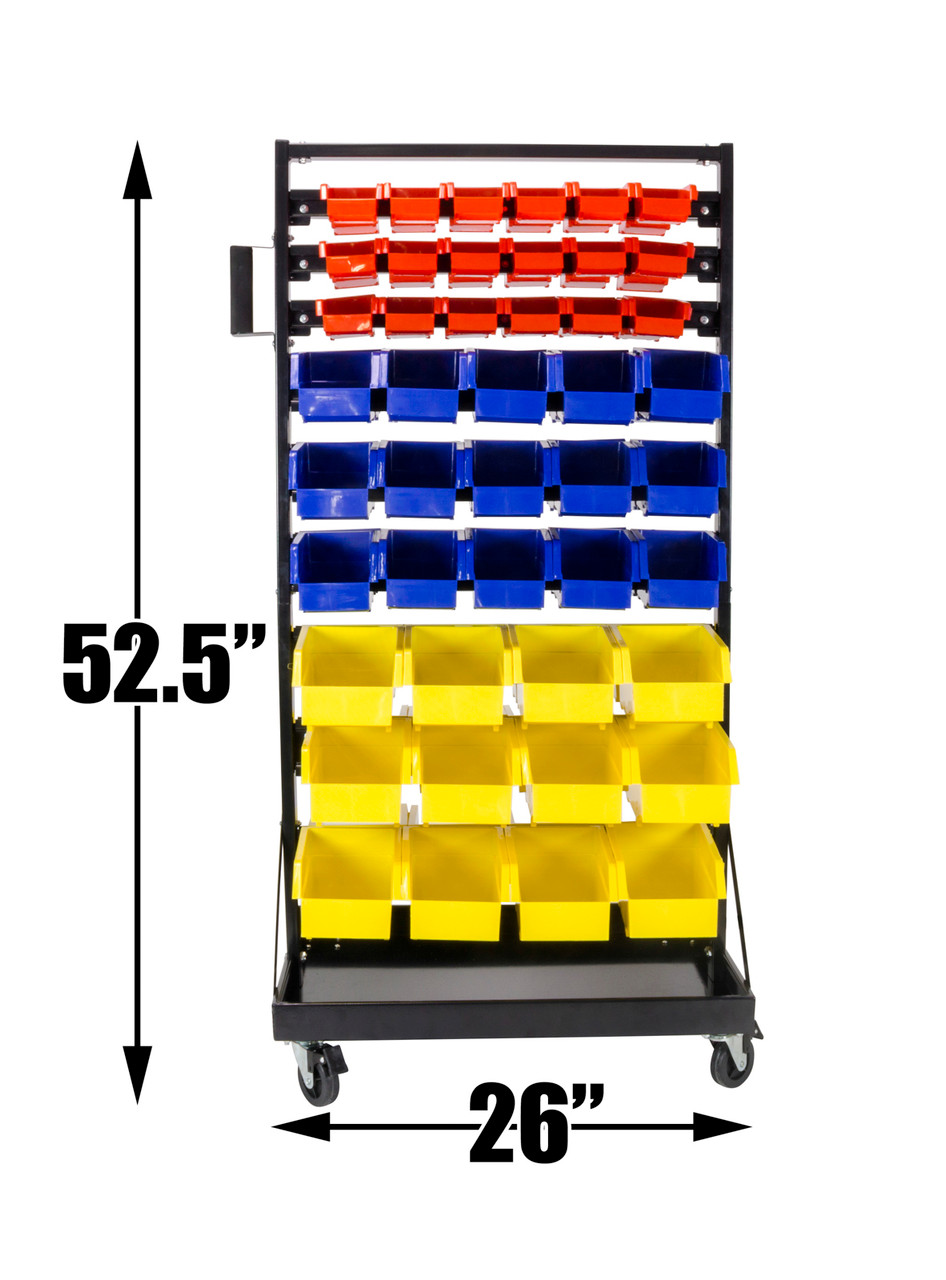 Steel Dragon Tools 90 Bin Parts Rack Organizer With Locking Wheels