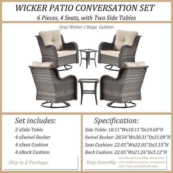 Wicker Patio Furniture Conversation Set with High Back Swivel Chairs and Storage Ottomans，Cushions Included🎃