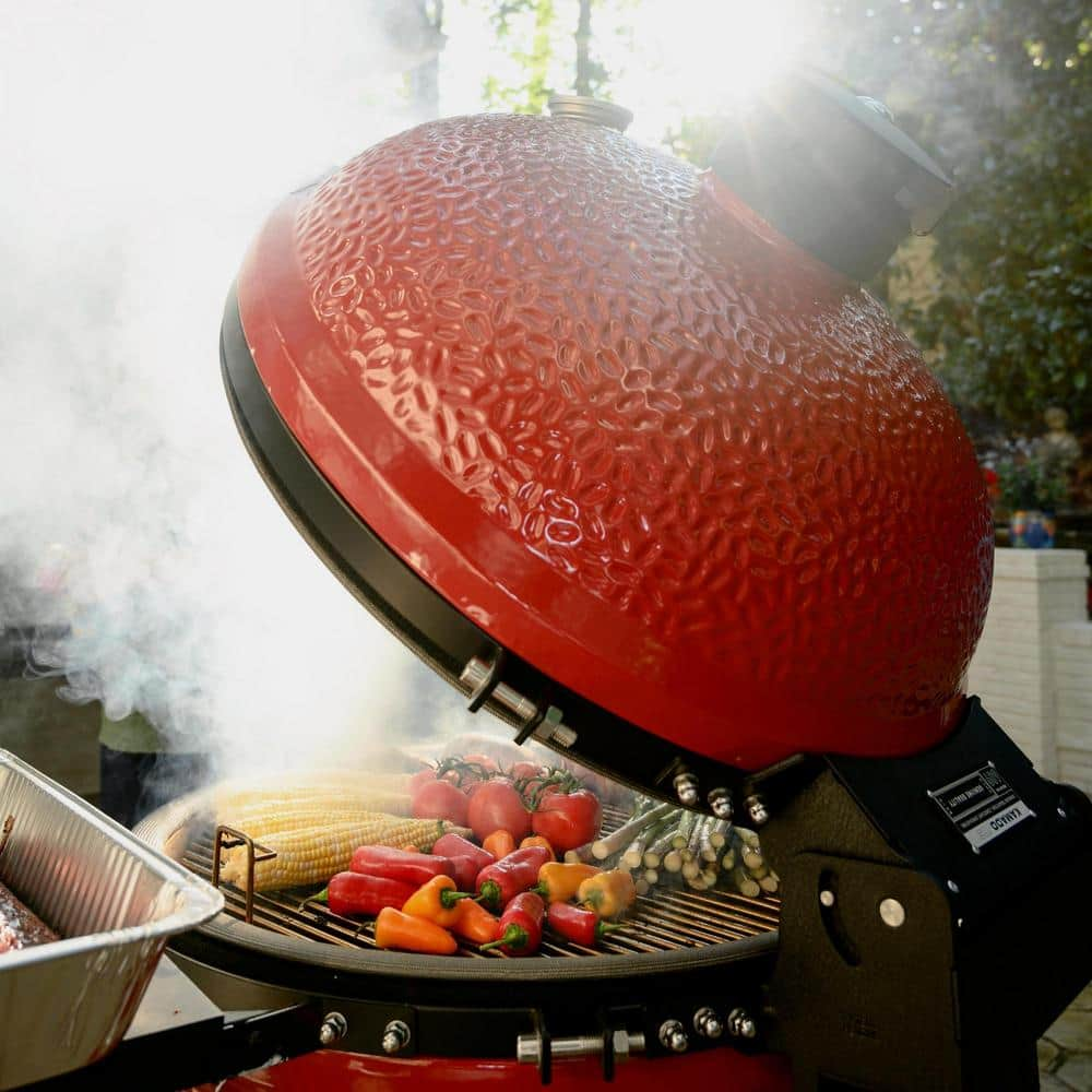 Kamado Joe Big Joe II 24 in. Charcoal Grill in Red with Cart, Side Shelves, Grate Gripper, and Ash Tool BJ24RHC