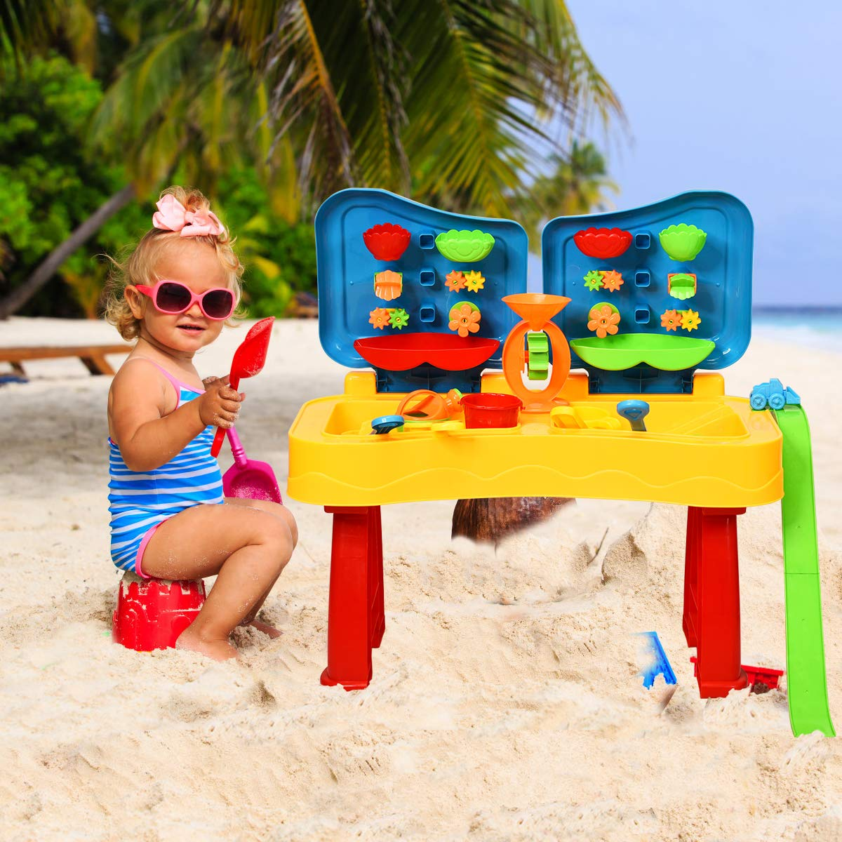 Costzon Kids Sand and Water Table, 2 in 1 Beach Play Activity Table with Cover