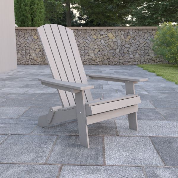 Charlestown Commercial All-Weather Poly Resin Indoor/Outdoor Folding Adirondack Chair in Gray