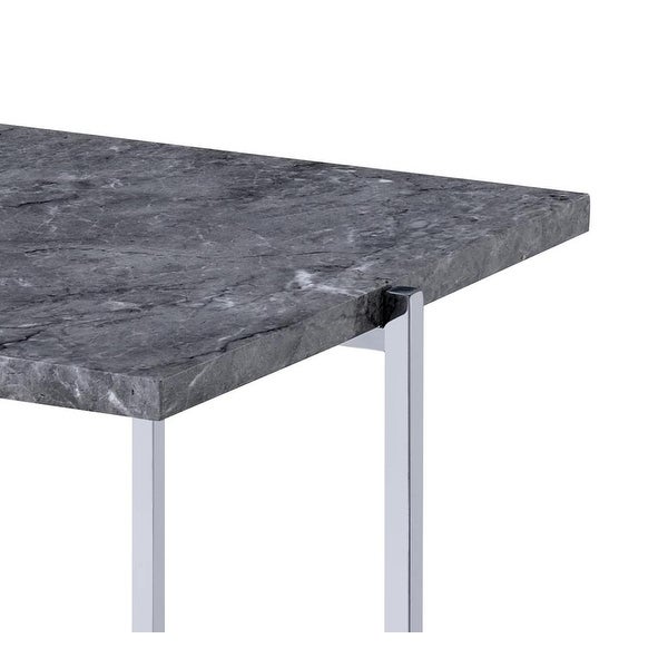 Contemporary Marble Top End Table with Trestle Base ， Gray and Silver - 24 H x 25 W x 20 L Inches