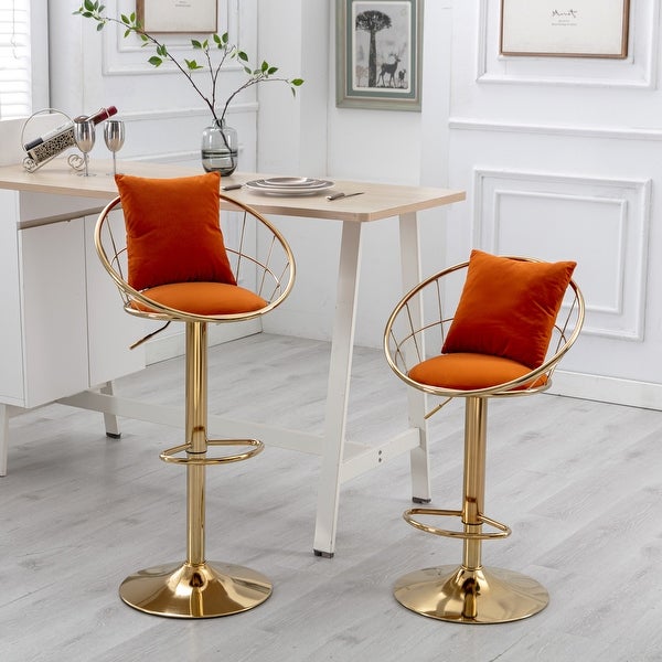 Set of 2 Velvet Bar Chairs， Unique Design Adjustable Height Barstools