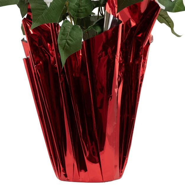 White Artificial Christmas Poinsettia In Red Wrapped Base