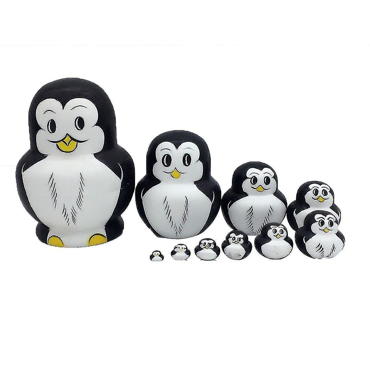 Set Of 10pcs Russian Nesting Dolls Matryoshka Wood Penguins Stacking Toy Doll