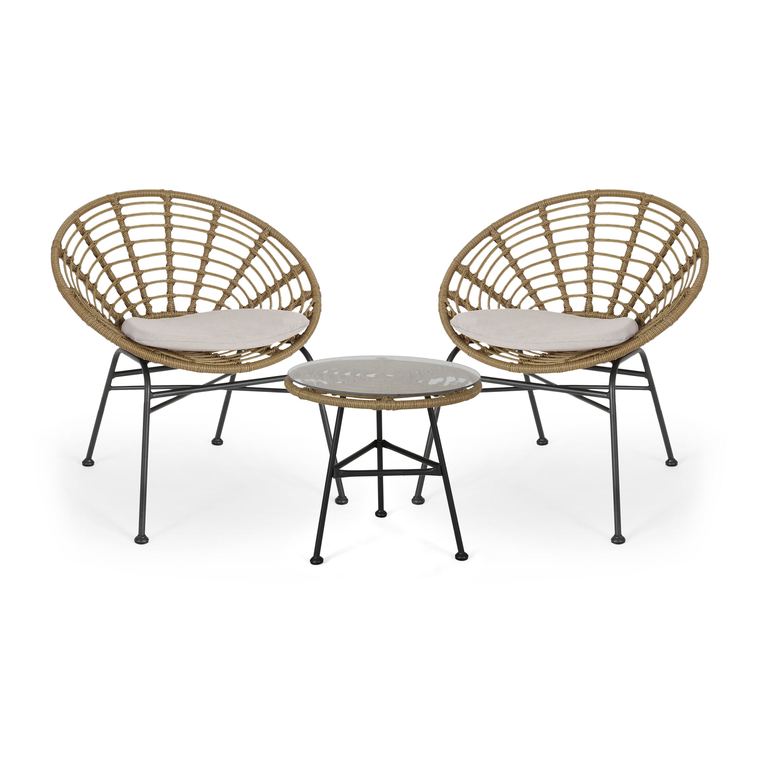 Seaton Outdoor Modern Boho 2 Seater Wicker Chat Set with Side Table