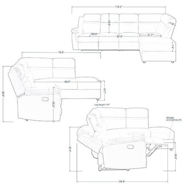 110.2'' 3-seater Sofa with Flipped Middle Backrest， and 2 Cup Holders - 110.2