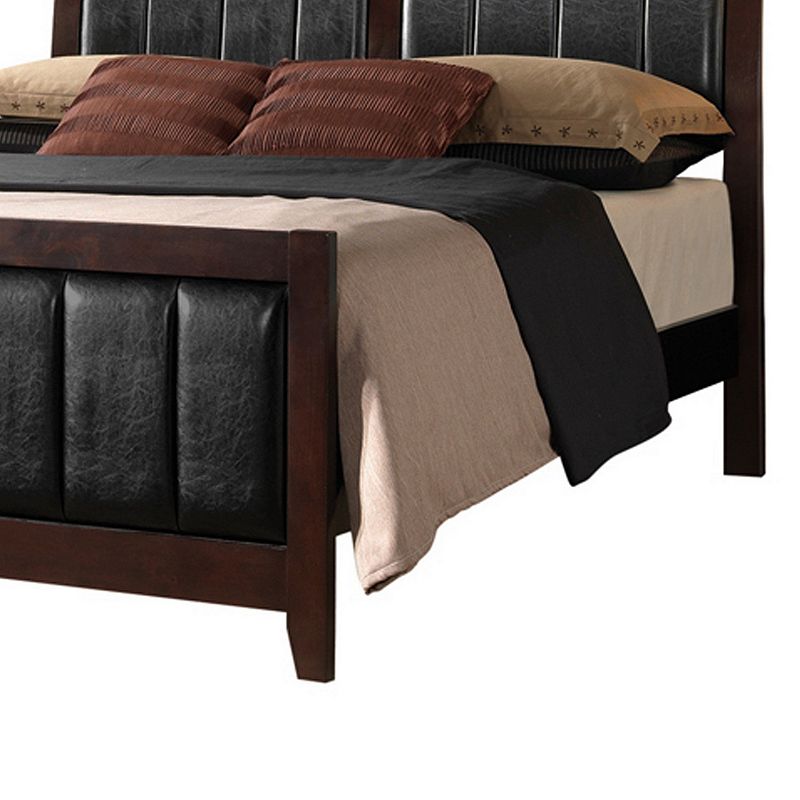 Leatherette Padded California King Bed with Vertical Channels， Brown