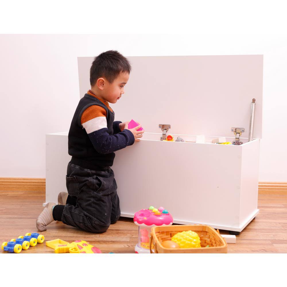 Basicwise Large Storage Toy Box with Soft Closure Lid Wooden Organizing Furniture Storage Chest White QI003458.W