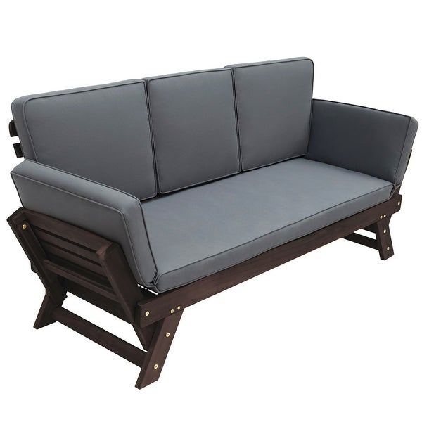 3-seater Sofa Outdoor Patio Expandable Daybed， Adjustable Wooden Chaise Lounge - Overstock - 37248378