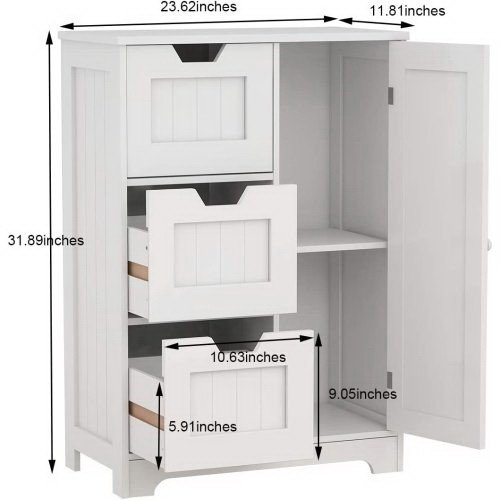 White freestanding storage cabinet for bathroom an...