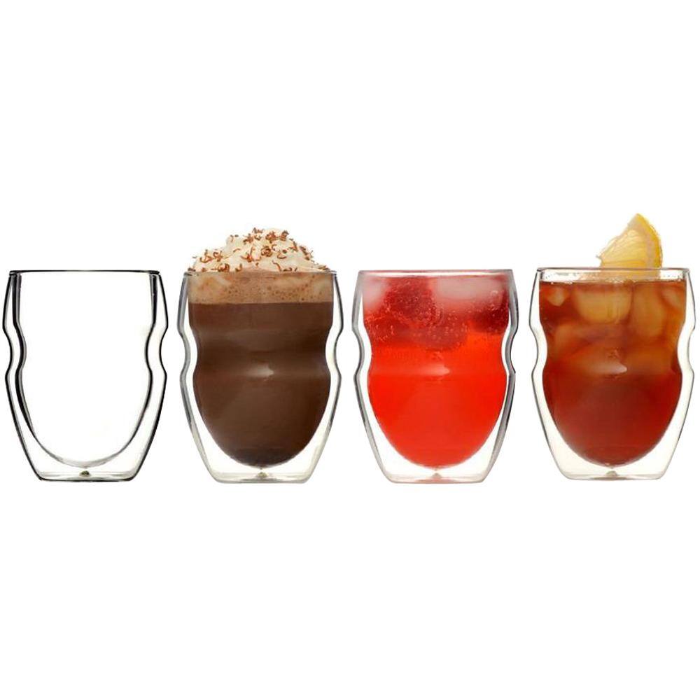 Ozeri Serafino Double Wall 8 oz. Beverage  Coffee Glasses - Set of 4 Insulated Drinking Glasses DW080S