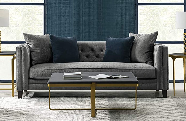 Mid Century Tuxedo Sofa  Soft Velvet Upholstered Seat With Deep Tufting  Grey   Transitional   Sofas   by Decor Love  Houzz