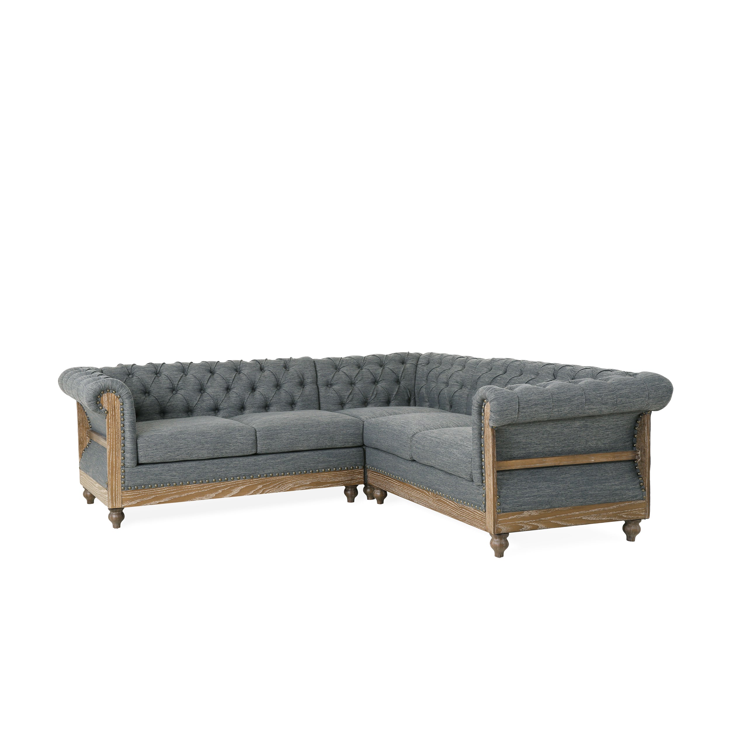 Alejandro Chesterfield Tufted Fabric 5 Seater Sectional Sofa with Nailhead Trim