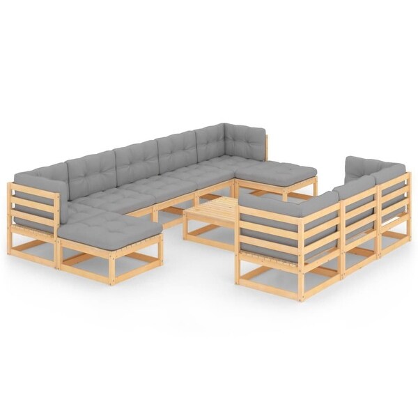 11 Piece Garden Lounge Set with Cushions Solid Pinewood - Overstock - 35107828