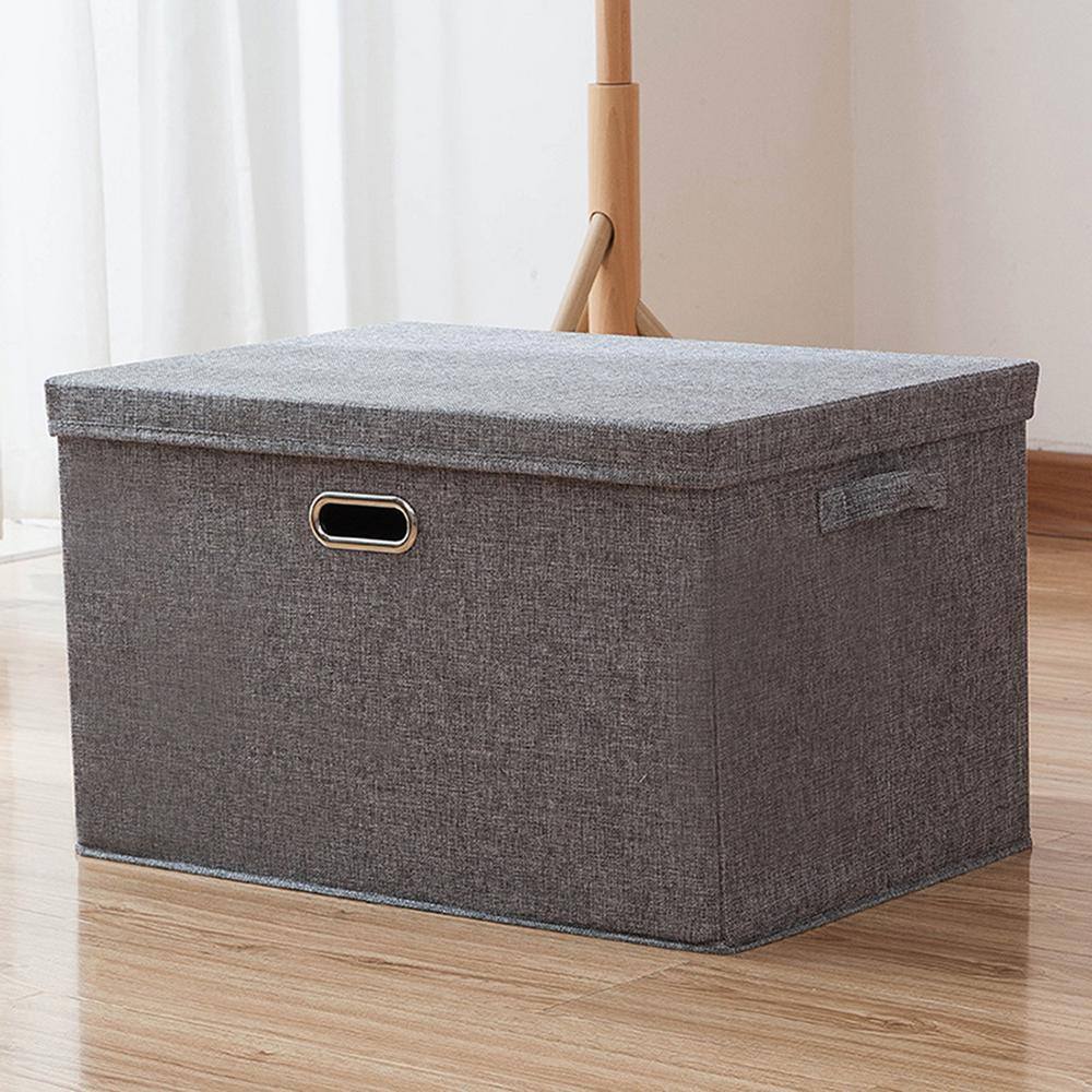 50 qt. Fabric Collapsible Storage Bin with Lid in Gray (3-Pack) bin-54L-gray3