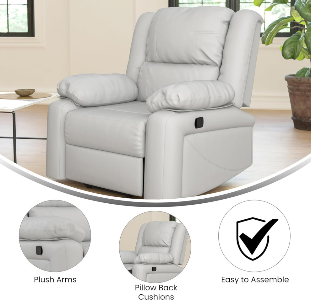 Comfortable Recliner  Faux Leather Seat With Pillow Back  ampPlush Arms  Cream   Contemporary   Recliner Chairs   by Decor Love  Houzz