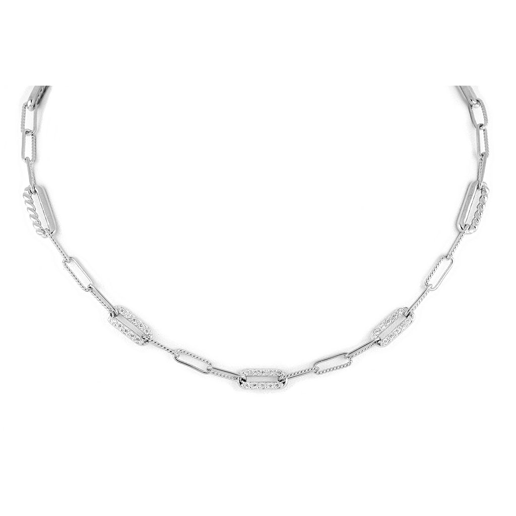 John Medeiros  Diamante Three Station Pavé Necklace in Rhodium