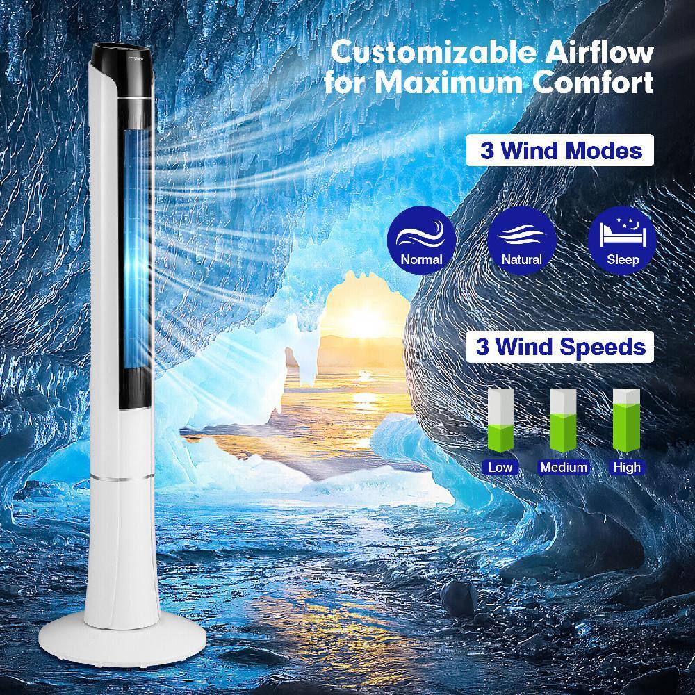 Costway 48 in. Oscillating Tower Fan with 80 Oscillating Bladeless Fan with Remote and LED Control ES10145US-WH