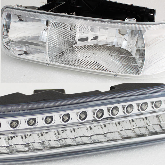 Fits 99-02 Silverado 00-06 Tahoe Suburban Headlights +LED Bumper Signal Lights