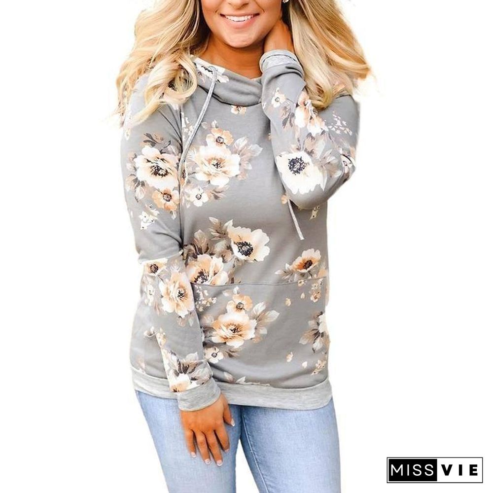 Autumn Winter Woman Hoodie Floral Printing Sweatshirt For Women Long Sleeve Streetwear Hoodies 2XL Tops Plus Size Women Clothing