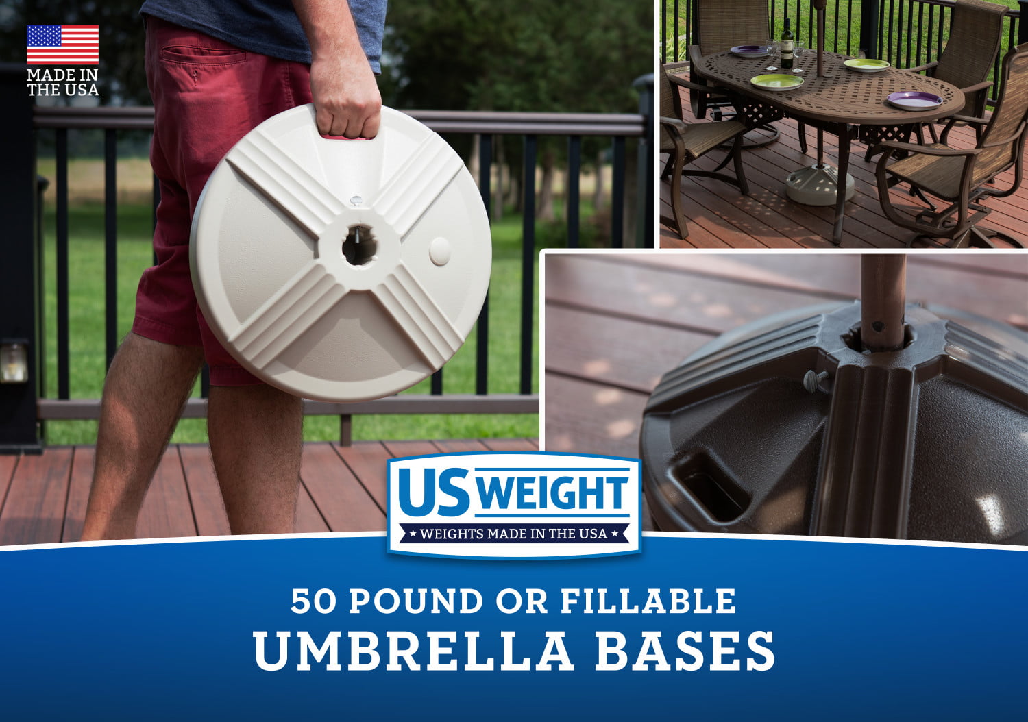 US Weight 50 lbs Bronze Round Plastic and Concrete Patio Umbrella Base