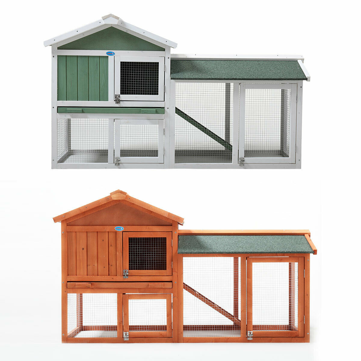 Veryke Indoor Rabbit Hutch， Rabbit Cage， Wooden Bunny Cages with Run Hen Coop， Rabbit House Backyard Shelter， Orange