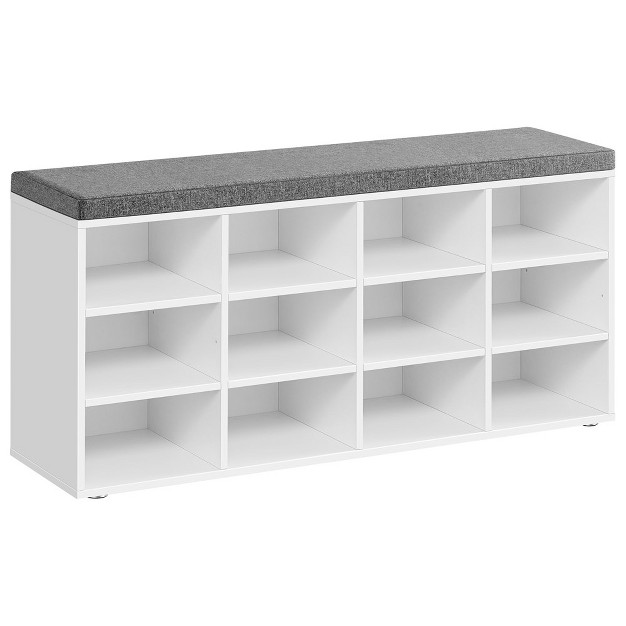 Vasagle Shoe Bench With Cushion Storage Bench With Padded Seat 11 9 X 40 9 X 18 9 Inches White And Gray