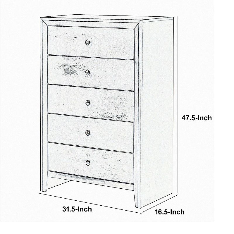 Transitional Style Wooden Chest with 5 Spacious Drawers， Gray