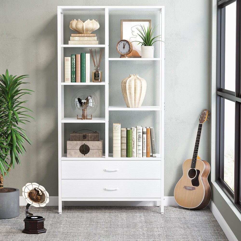 Tall Bookcase with Drawers  Industrial Bookshelves with Storage   31.49'' W x 11.81'' D x 66.92'' H