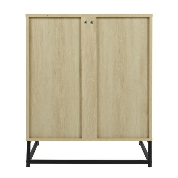 Storage Cabinet with Glass Door， No handle design，Push to open the door，Sideboard Buffet Cabinet for Kitchen，Dining Room