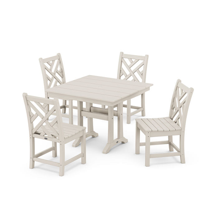 Polywood Chippendale 5-Piece Farmhouse Trestle Side Chair Dining Set PWS640-1