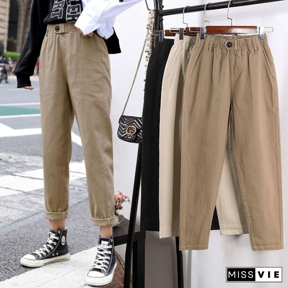 High Waist Pants For Women Casual Harem Pants Capri Plus Size Korean Elastic Waist Solid  Ankle-Length Trousers Streetwear Women