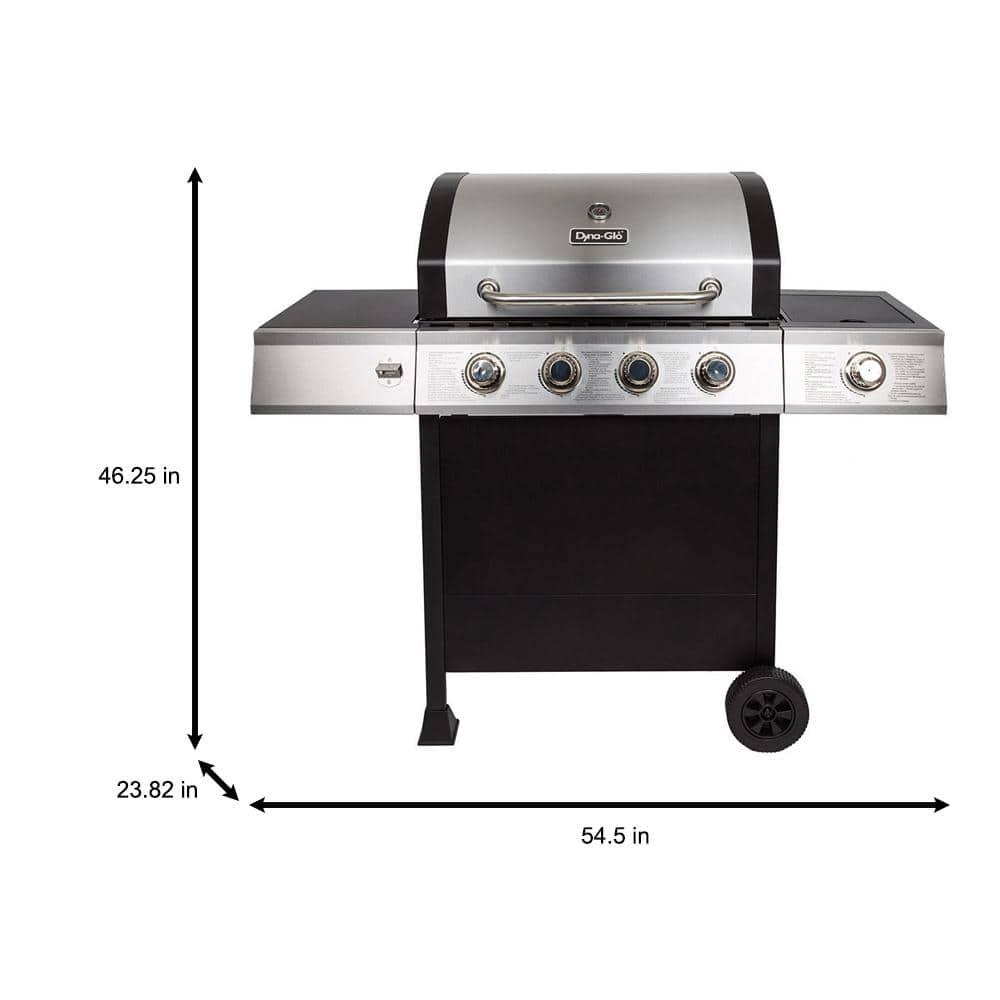 DynaGlo 4Burner Open Cart Propane Gas Grill in Stainless Steel with Side Burner