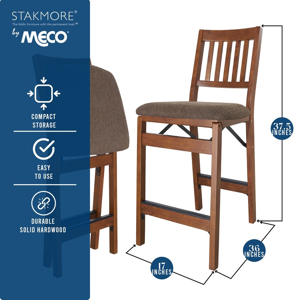 MECO Stakmore Fabric Upholstered Seat Folding Counter Stools  Espresso (2 Pack)   30.3