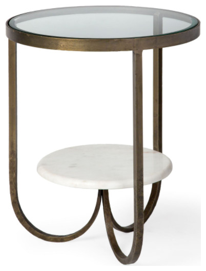 Hardte 20 quotRound Metal and Marble Side Table   Transitional   Side Tables And End Tables   by Rustic Edge  Houzz