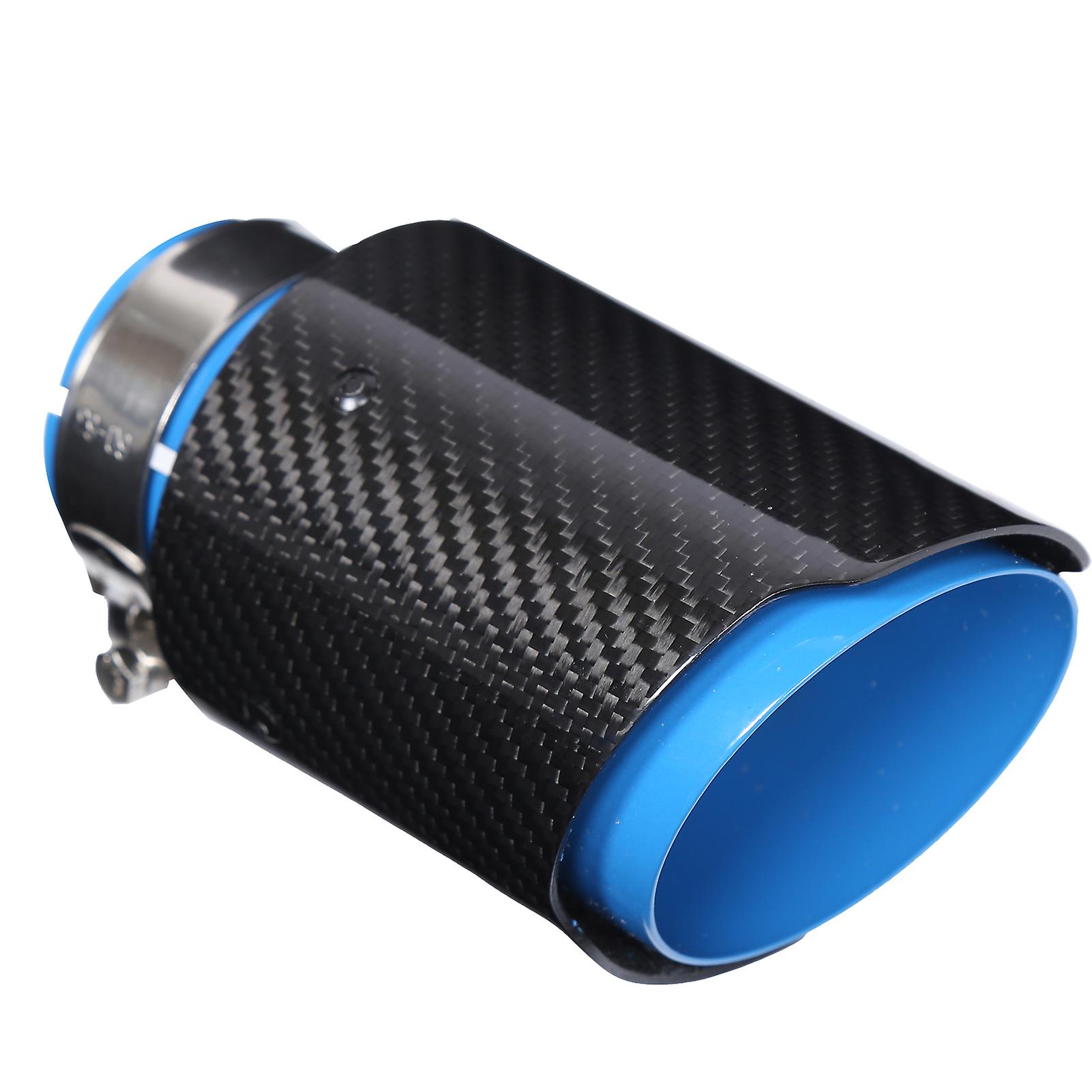 Carbon Fiber Exhaust Tip Tail Throat Pipe Straight 2.5in Inlet 3.5in Single Outlet Blue Inside Universal