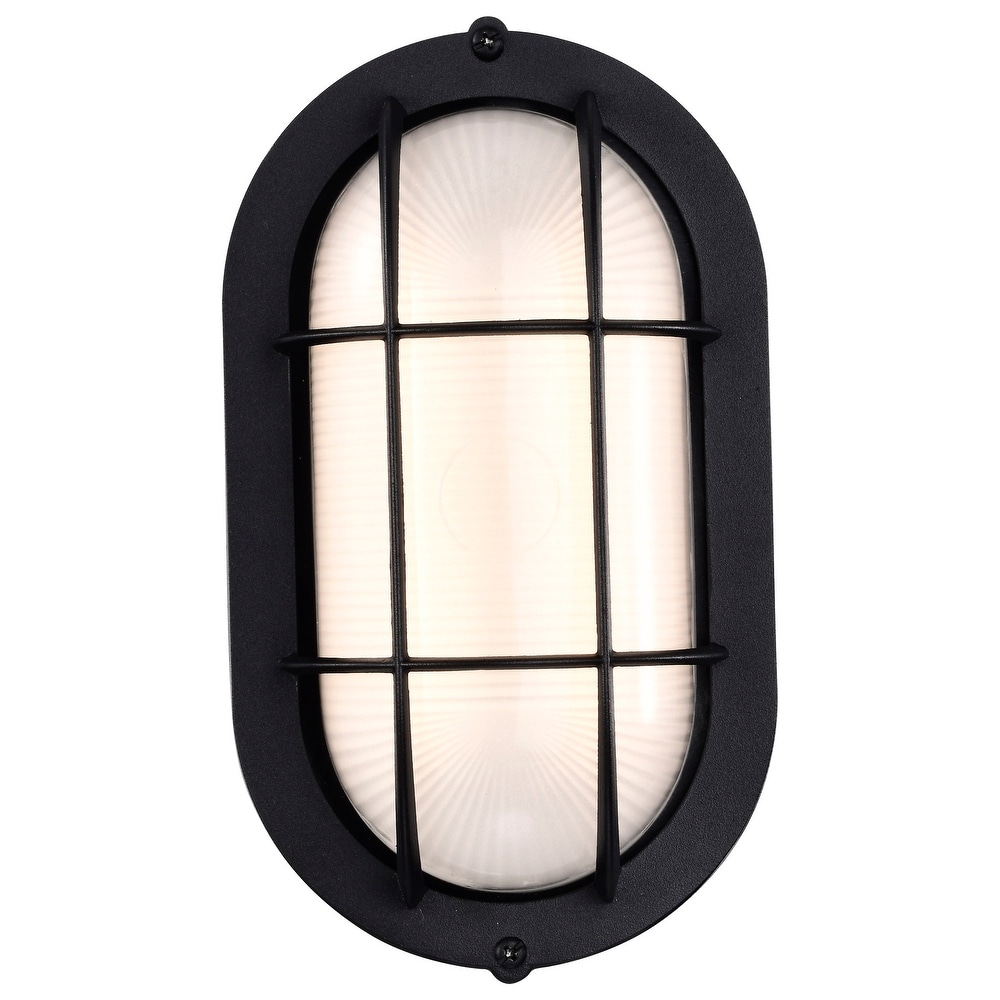 LED Small Oval Bulk Head Fixture Black Finish with White Glass