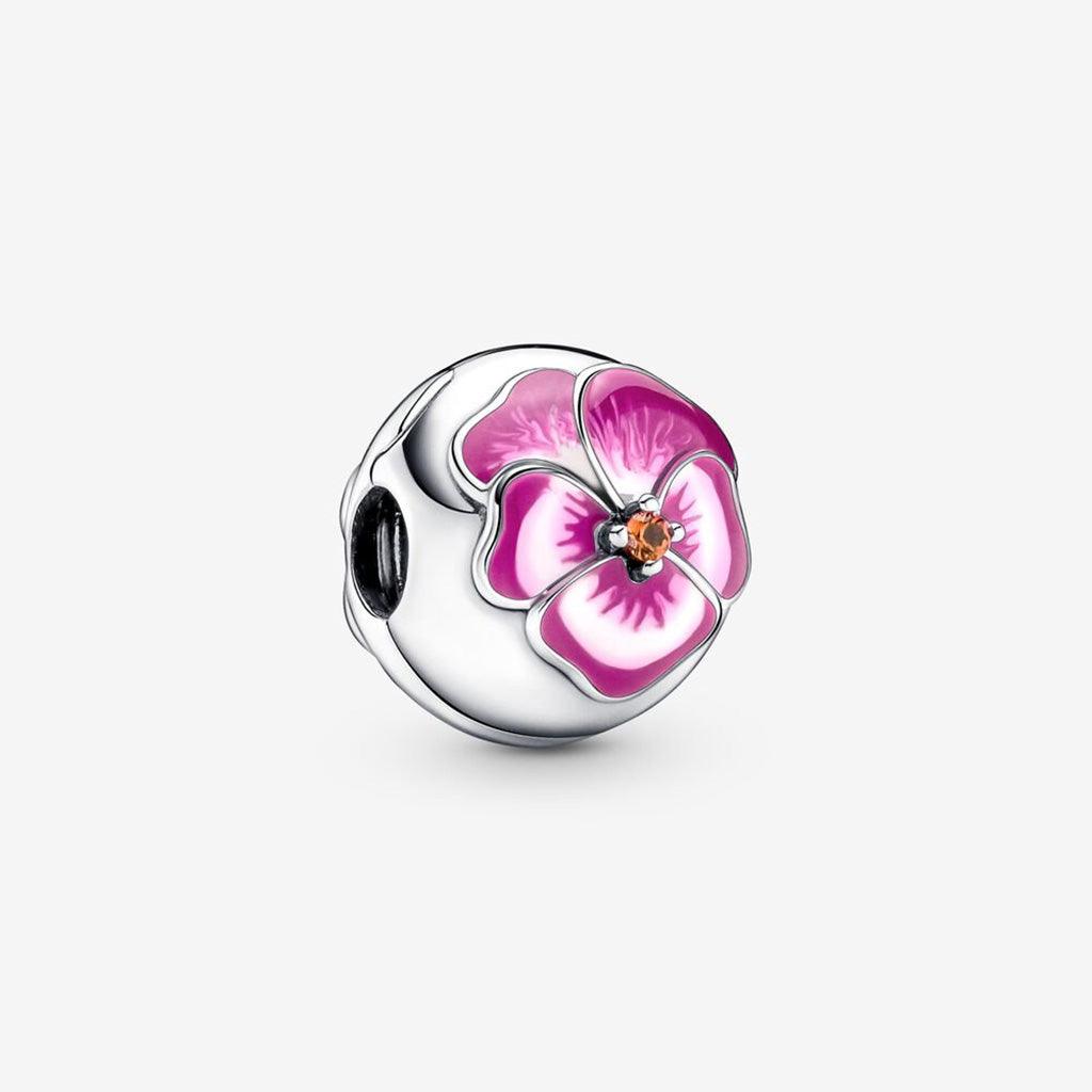 PANDORA  Pink Pansy Flower Clip Charm