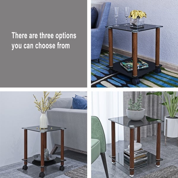 2-Tier Space Side Table with Glass Tabletop and Metal Legs