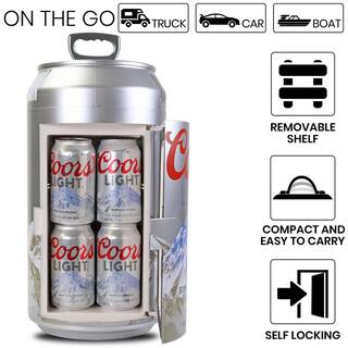 Coors Light Coors Light 8 Can Portable Mini Fridge 12V DC 110V AC Personal Travel Cooler 5.4L (5.7 qt) Silver CLMC-06