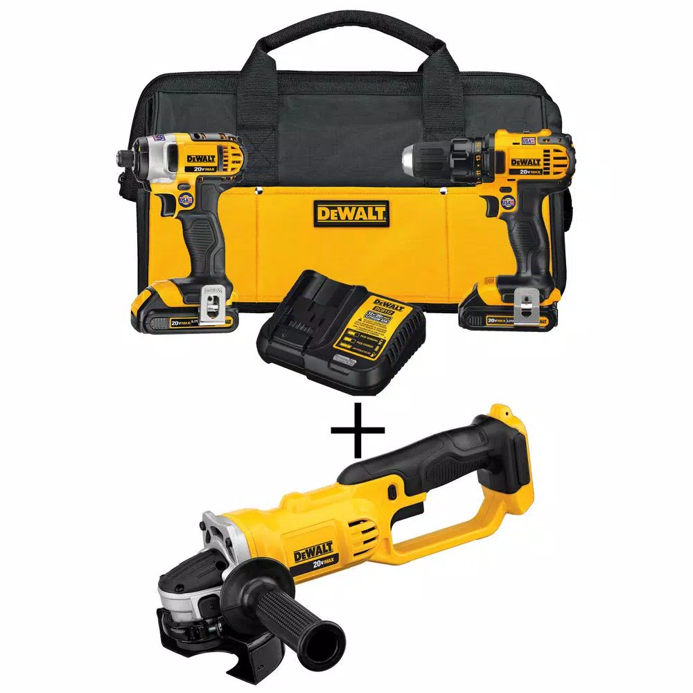 DEWALT 20-Volt MAX Cordless Drill/Impact Combo Kit (2-Tool) with (2) 20-Volt 1.5Ah Batteries， Charger and 4-1/2 in. Grinder and#8211; XDC Depot