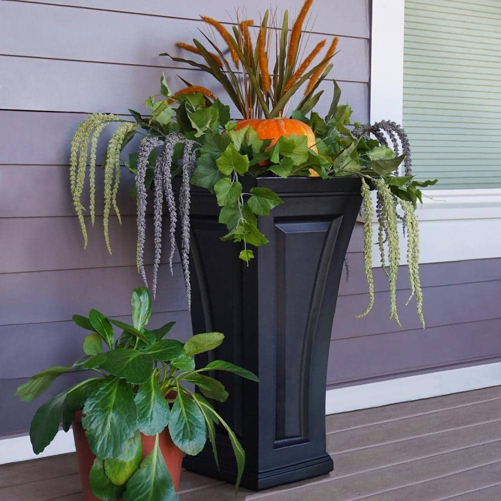 Mayne Cambridge 28 in. Tall Self-Watering Black Polyethylene Planter 4834-B