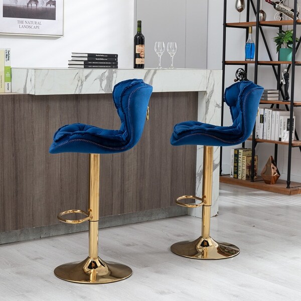 Swivel Lifting Velvet Bar Stools with Footrest Set of 2