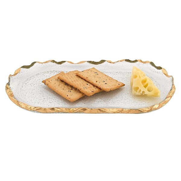 14 Glass Oval Edge Gold Leaf Platter - 9 W x 3 D x 15 H