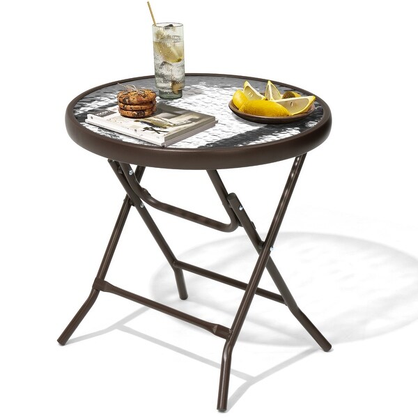 Outdoor Folding Tempered Glass Side Table Patio Bistro Coffee Table