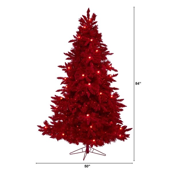 7' Red Flocked Fraser Fir Christmas Tree with 500 Red Lights