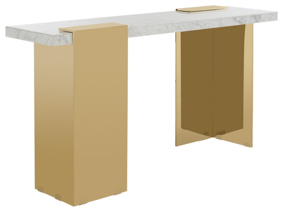 Provo Marble Console Table Marble/Brass   Contemporary   Console Tables   by Peachtree Fine Furniture  Houzz