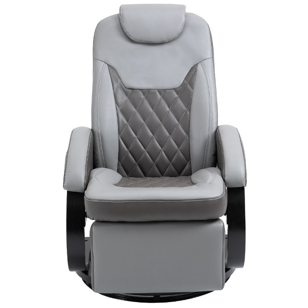 Homcom Pu Recliner Reading Armchair With Footrest Headrest And Round Steel wood Base For Living Room Or Office Gray