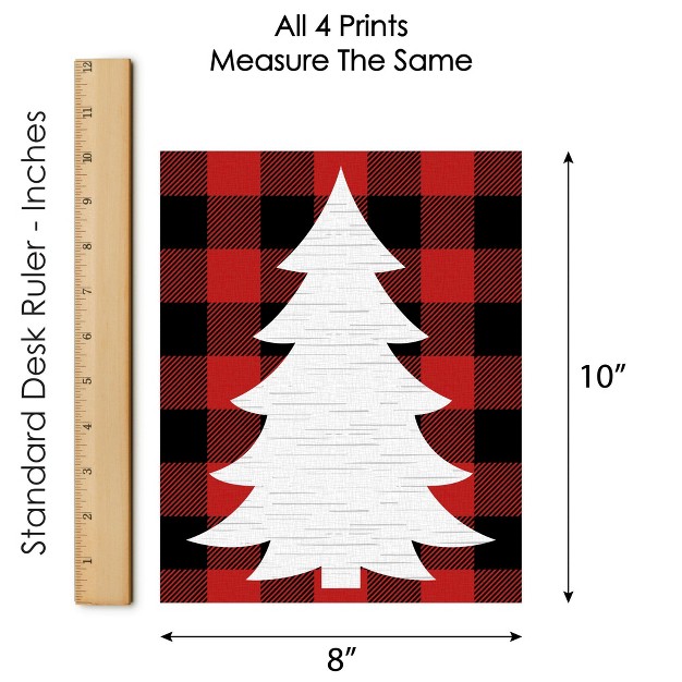 Big Dot Of Happiness Holiday Plaid Trees Unframed Buffalo Plaid Christmas Linen Paper Wall Art Set Of 4 Artisms 8 X 10 Inches